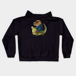 Classic Capybara Riding On a Crocodile Kids Hoodie